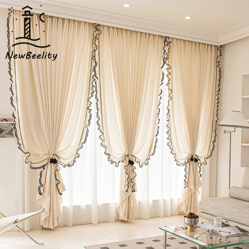 French Medieval Style Design Relief Jacquard Curtains for Living Dining Room Bedroom Transparent Light Not Transparent People