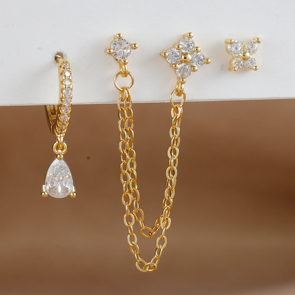 3 قطعة مجموعة الفولاذ المقاوم للصدأ كريستال تشيكوسلوفاكيا فراشة الأذن قرط الاذن المرصع مطلية بالذهب قلادة قطرة الماء الغضروف القرط ثقب المجوهرات