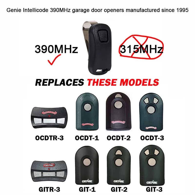 Imagem -02 - Abridor de Porta de Garagem Controle Remoto Porta Aérea Genie Intellicode G1t-bx 38501r Git1 Git2 Git3 Gitr-3 Ocdt 390mhz