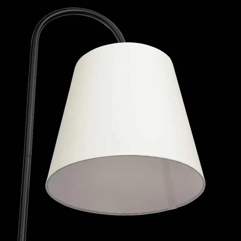 مصباح أرضي أسود مع مفتاح دوار وطاولة خشبية وقاعدة معدنية