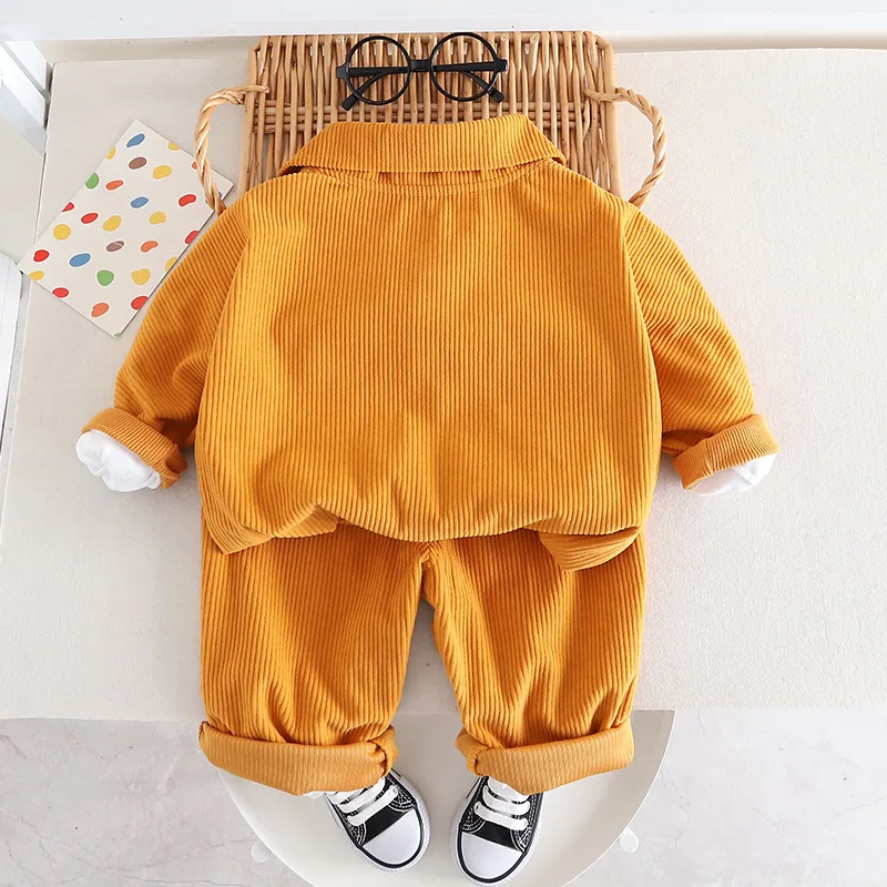 Spring and Autumn Boys Set Casual Lapel Solid Color Boys Coat+Pants 2 Piece Children Clothing Set