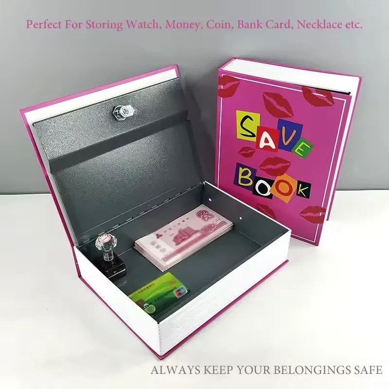الوردي الصلب محاكاة كتاب مخفي صندوق الأمان رمز/مفتاح قفل حصالة على شكل حيوان المنزل مكتب تخزين مخبأ صندوق المال النقدية المنظم صندوق #5