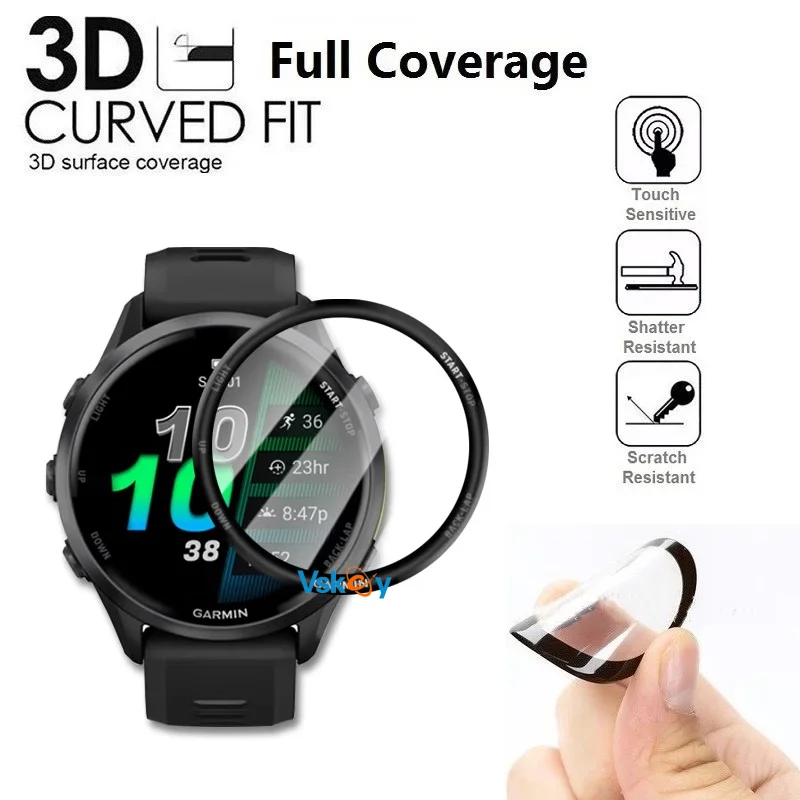 100 peças protetor de tela de borda curvada 3d para garmin forerunner 570/forerunner 970 relógio inteligente película protetora de cobertura completa