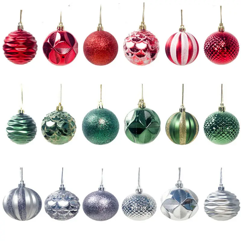 24Pcs Christmas Tree Decorations Balls Xmas Ornament Ball Glitter Hanging Ball Home Party Pendant Decor Prop Gifts Supplies