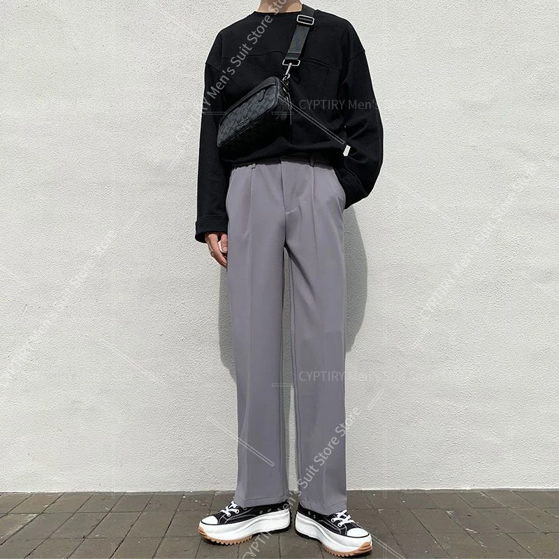 Pants fpr man New Style Draped Small Men‘s Pants Korean Version Trendy Loose Student DK Straight Wide-Leg Casual Suit Trousers
