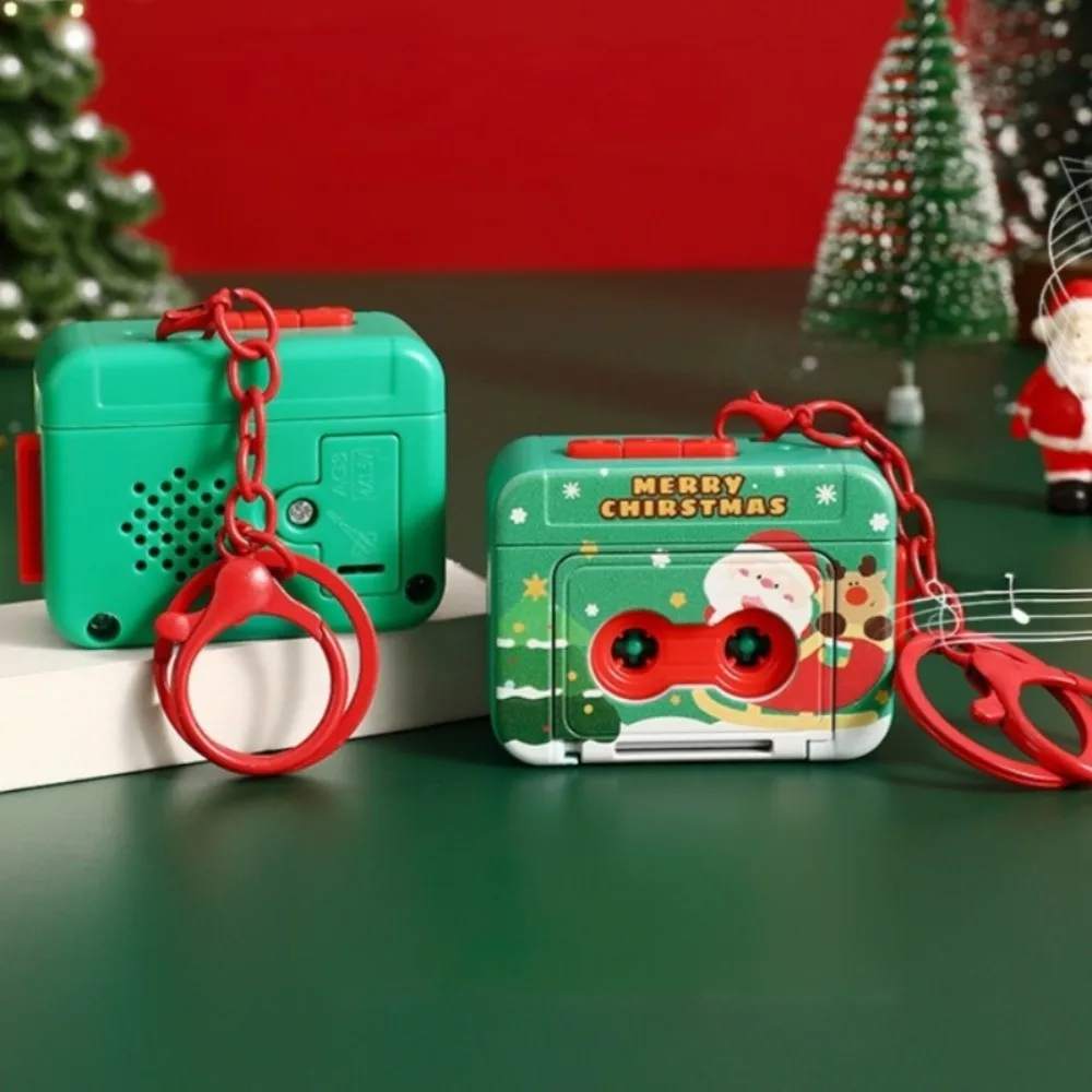 Vintage Cassette Recorder Key Chain Creative Commemorate Voice Mini Tape Recorder Reindeer Useful Christmas Music Pendant