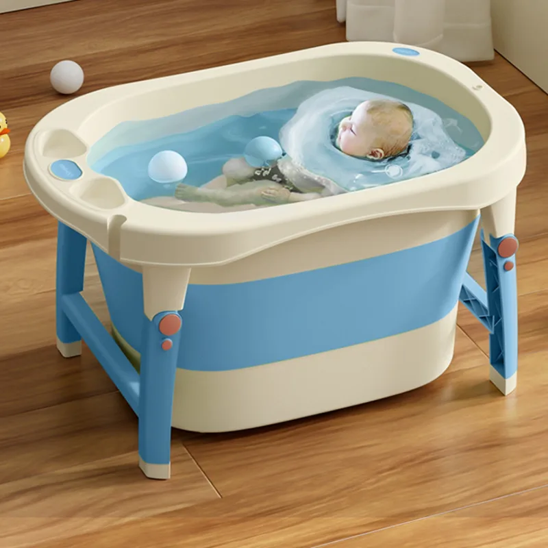 Portable Enlarged BathtubThickened Bath Basin Double Lock Temperature Bath Bucket Folding Storage, Swimming Pool, 0-12 Years Old