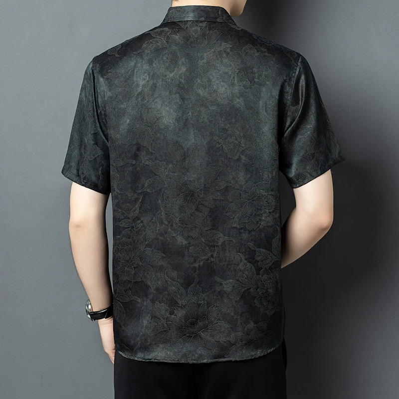 Natural Silk 100% Skin-Friendly Shirts For Men Short Sleeve Cool Summer Quality Smooth Comfortable Lightweight Camisas De Hombre