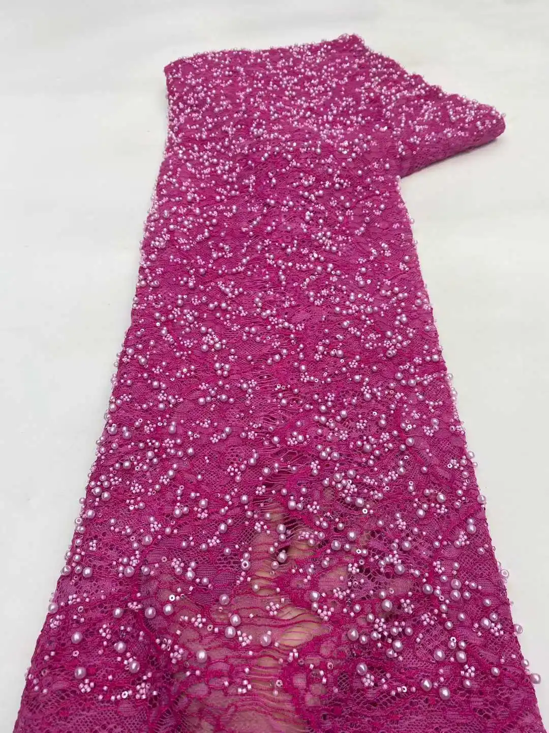 

Nigerian Heavy Beaded Embroidery Lace 2026 High Quality French Sequins Tulle African Mesh Lace Fabric for Luxury Wedding Dresses