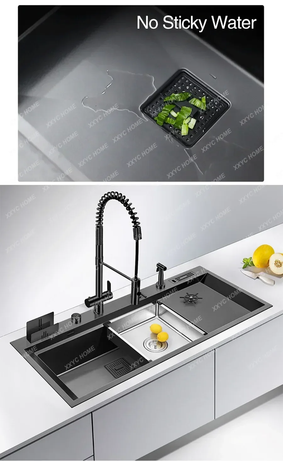 JJASRAS New Nanometer Large Size Single Cup Rinser Kitchen Sink 4mm Thickness 220mm Depth With Drain Plate Knife Holder Sinks