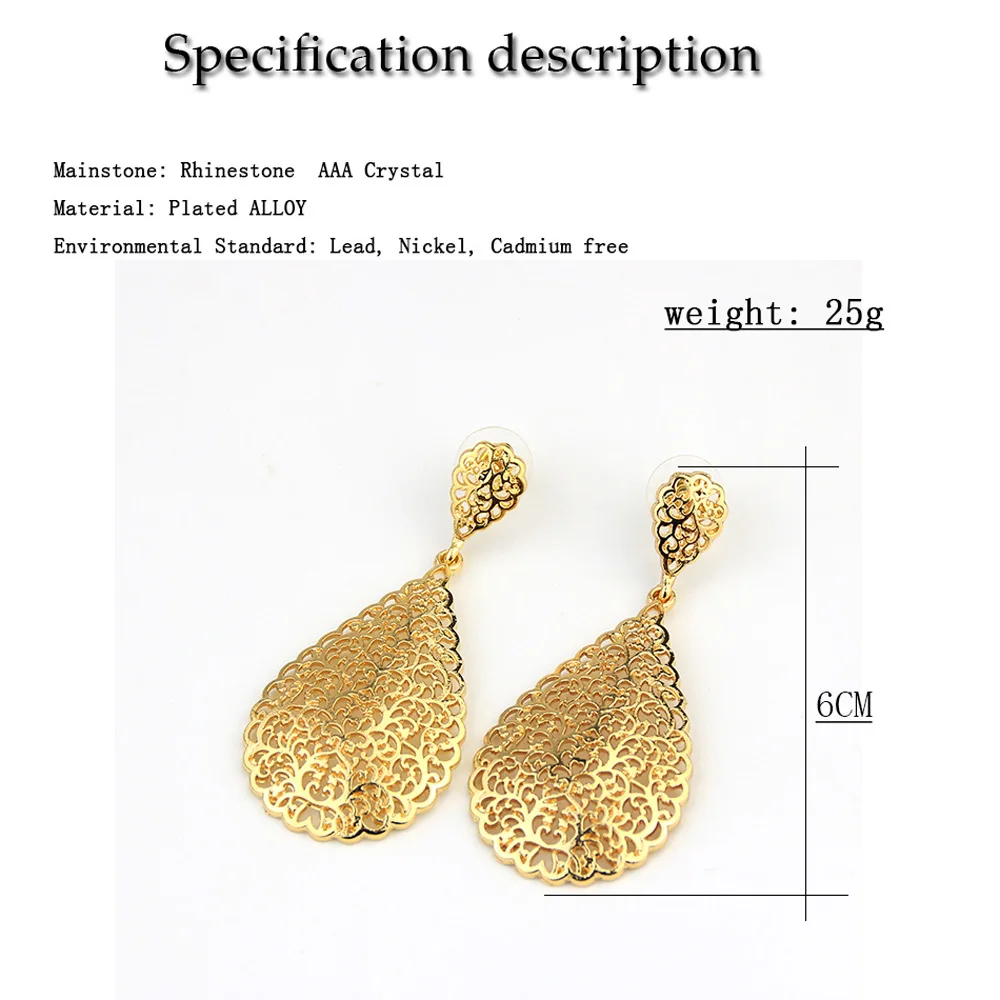 Fashion Gold Color Arabesque Drop Earring For Women Arabic Court Wedding Jewelry Shiny Metallic Finish Morocco Bride Bijoux