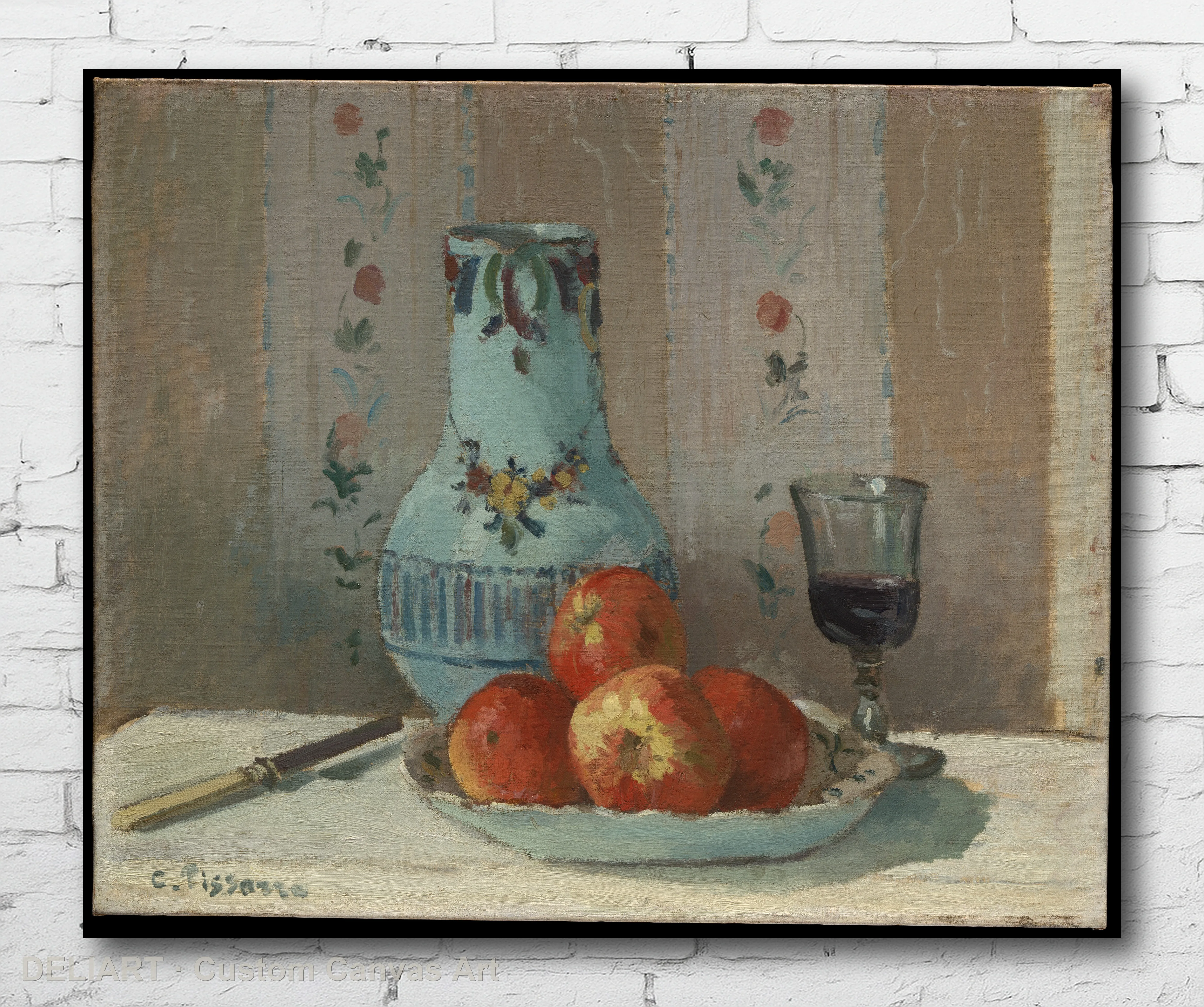 

Still Life with Apples and Pitcher by Camille Pissarro - Impressionist Fine Art Canvas Wall Art Poster Print Home Decor Unframed