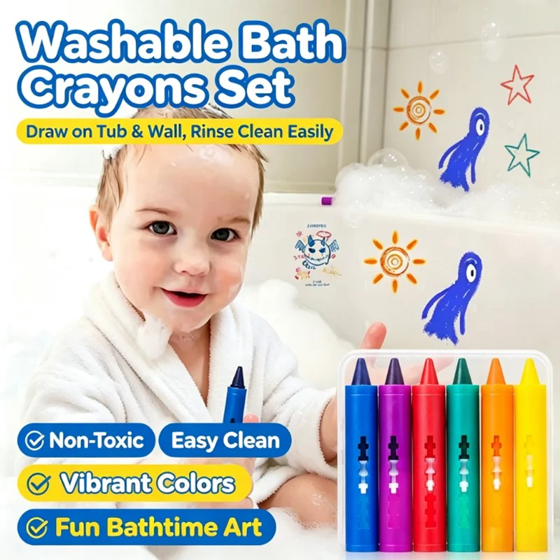 6pcs Washable Bath Crayons Non-Toxic Colorful Bathtub Markers Easy Clean Shower Drawing Toys, Fun Bathtime Art Craft Supplie
