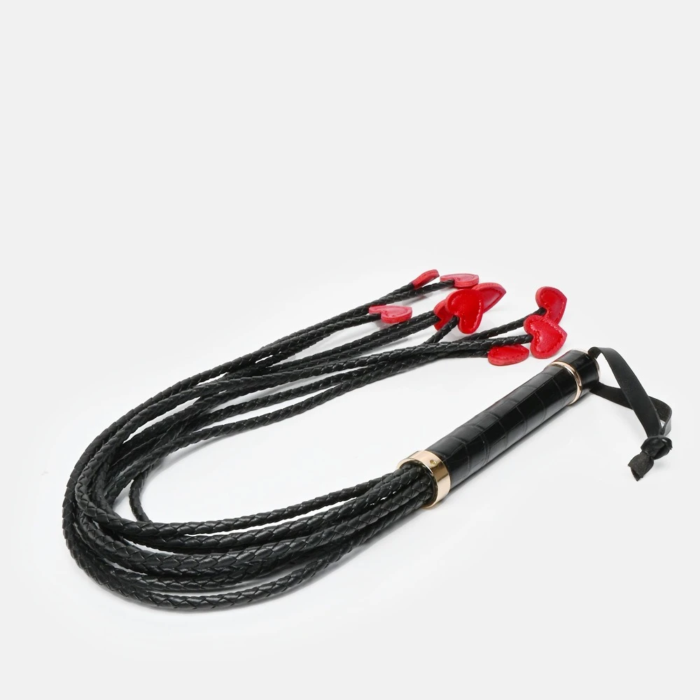 65CM PUレザー馬鞭 ハート型タッセル付き パドル型散打鞭 馬の訓練用 クロップ鞭