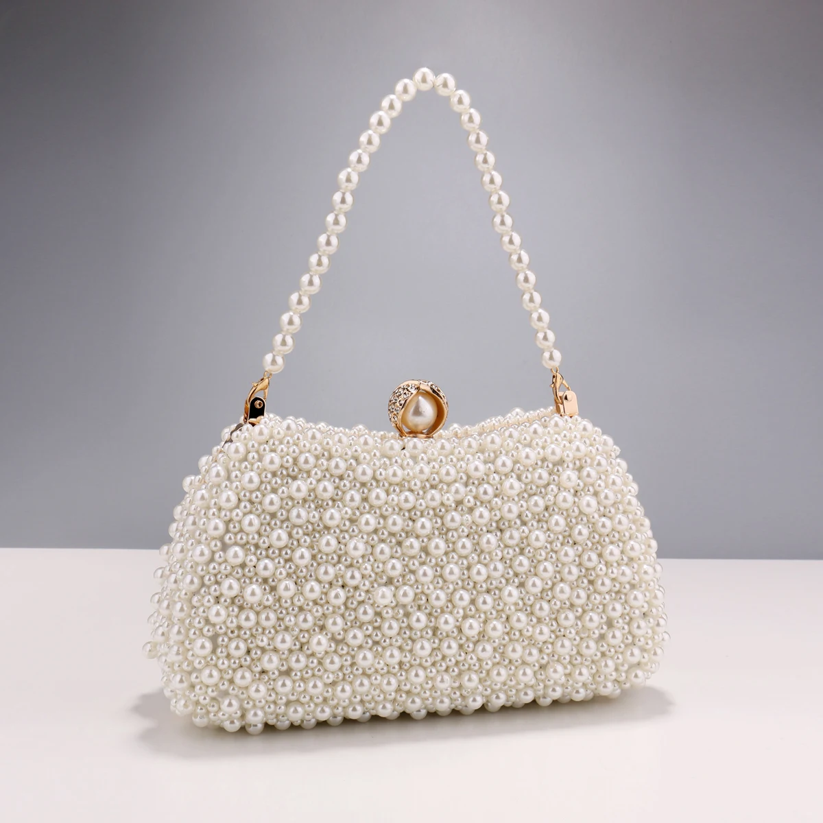 Pearl Women Evening Bags Hollow Out Vintage Beading Clutch With Handle Chain Handbags Diamonds Holder