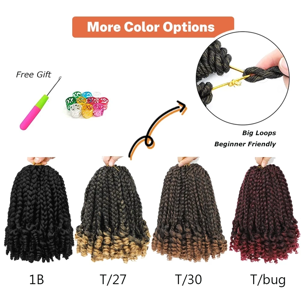 Sambraid Synthetic Crochet Hair Short Bob Box Braid with Curly Ends 10Inch Omber Blonde Pre Stretched Box Braids for Women Kids