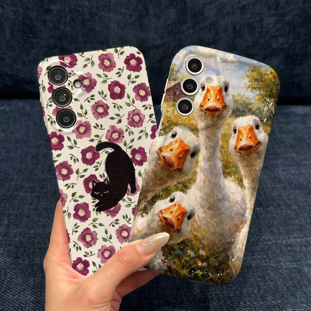 Cute Duck Farm Painting Phone Case For Samsung Galaxy A56 A55 A54 A51 A17 A07 A06 Feilini Hard Case Wave Oil Soft Case