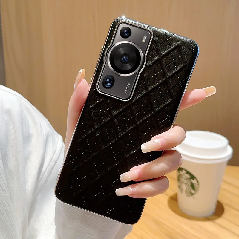 

Phone Case for Huawei Pura 80 Ultra 70 Pro Plus P60 Pro P50 E Electroplated Diamond Grid Pattern PU Leather Shell Luxury Cover