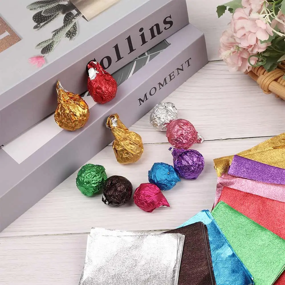 100 pcs Candy DIY Baking Gilded Tin Food Decoration Wrapping Paper Candy Chocolate Aluminum Foil Package Paper
