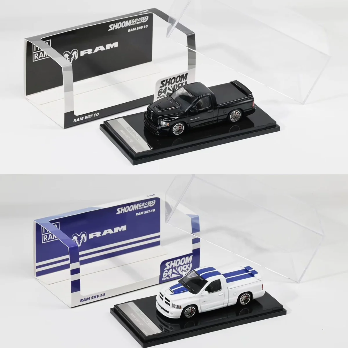 

GCD 1:64 Shoom64 Dodge RAM SRT-10 White Blue Bar, Miniature Alloy Die Cast Car Model Collection Ornament Gift