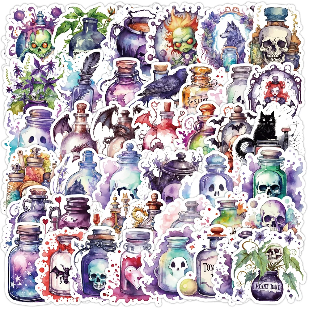 

10/30/50pcs Magical Gothic Skull Potion Stickers Waterproof Graffiti DIY Phone Diary Laptop Bike Cool Cartoon Decals Decoration