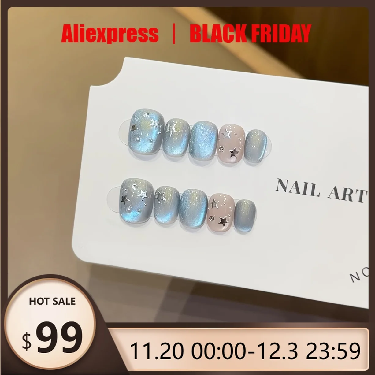 

10 шт., пресс для ногтей ручной работы, голубая звезда, кошачий глаз, полное покрытие, кусочки ногтей для женщин и девочек, короткие съемные носимые накладные ногти