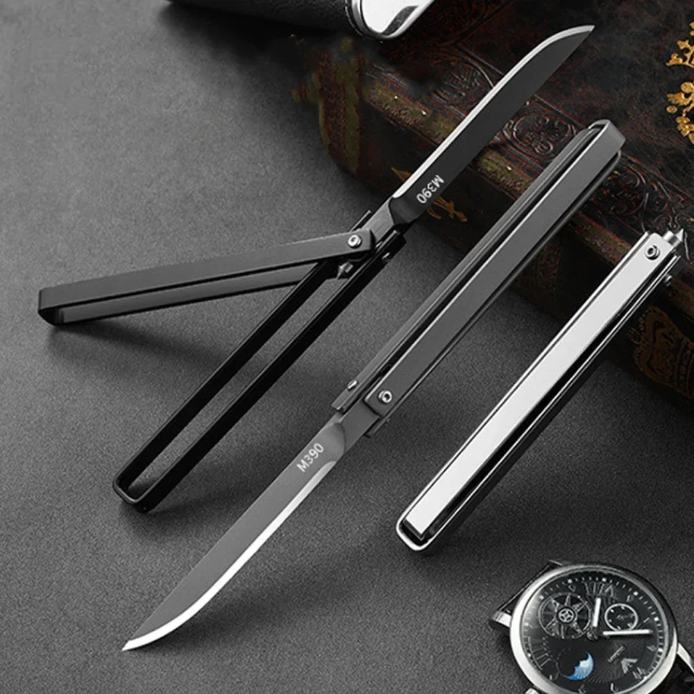 

Mini M390 blade stainless steel handle knife outdoor EDC portable unboxing self-defense new rotatable small knife