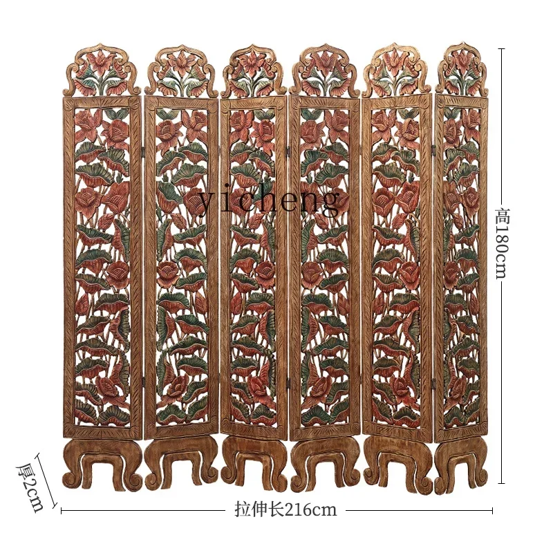 A2-10 Southeast Asia Hand Carved Solid Wood Painted Hallway Jucai Subareas Screens Folding Accordion Partition