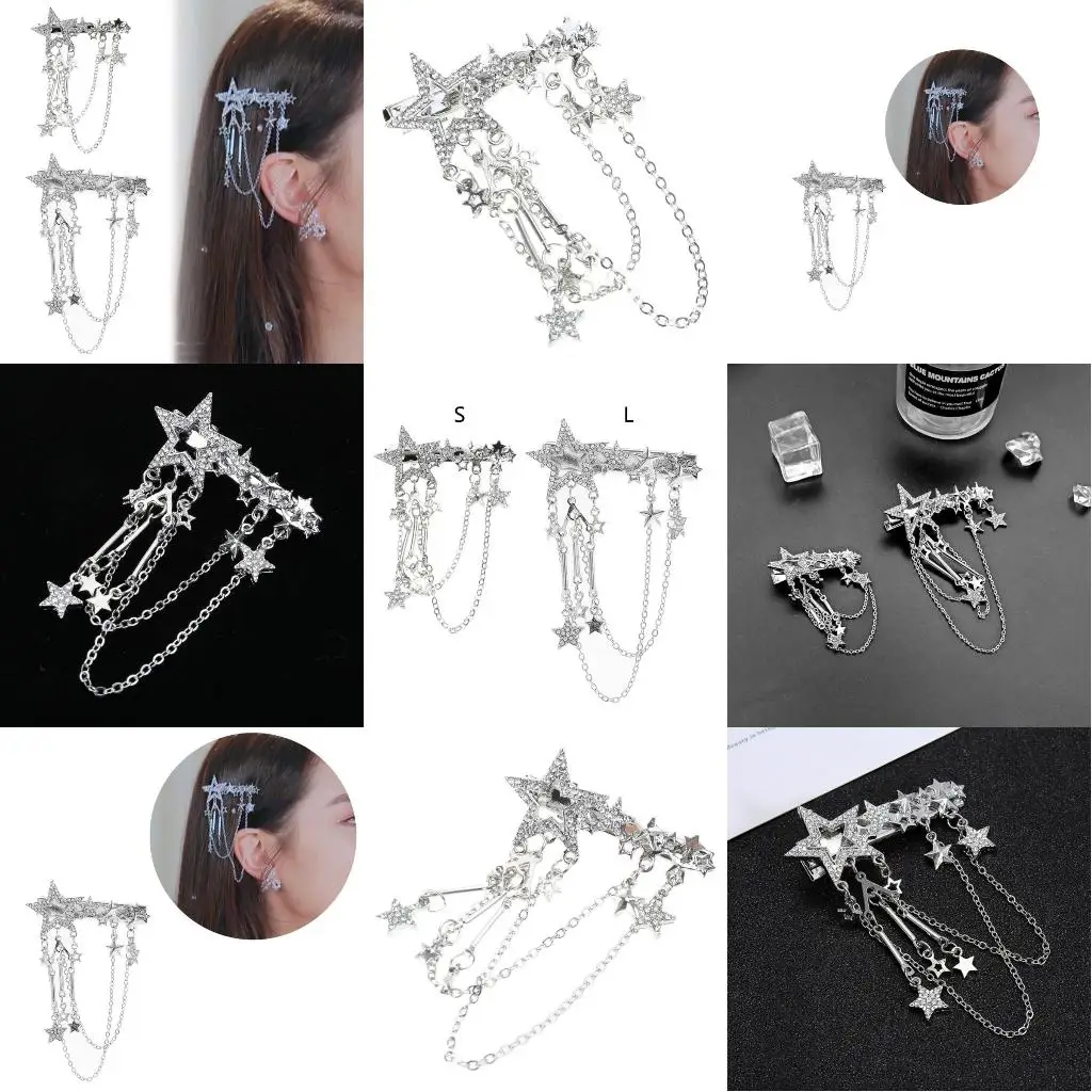 No Slip Metal Hair Clip with Crystal Bling Star Tassel for Birthday Party Christmas Gift Hairpins for Thick Hair