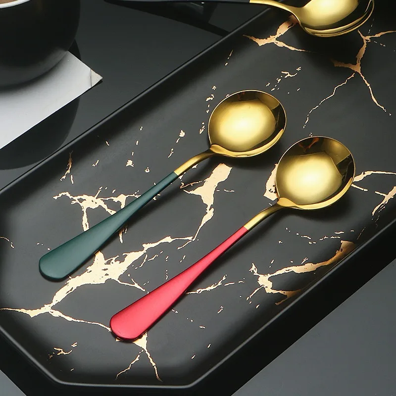 5pcs Stainless Steel Spoon Creative Korean Style Home Western Food Spoon, Modern Thick Handle, Dinner Metal Spoon