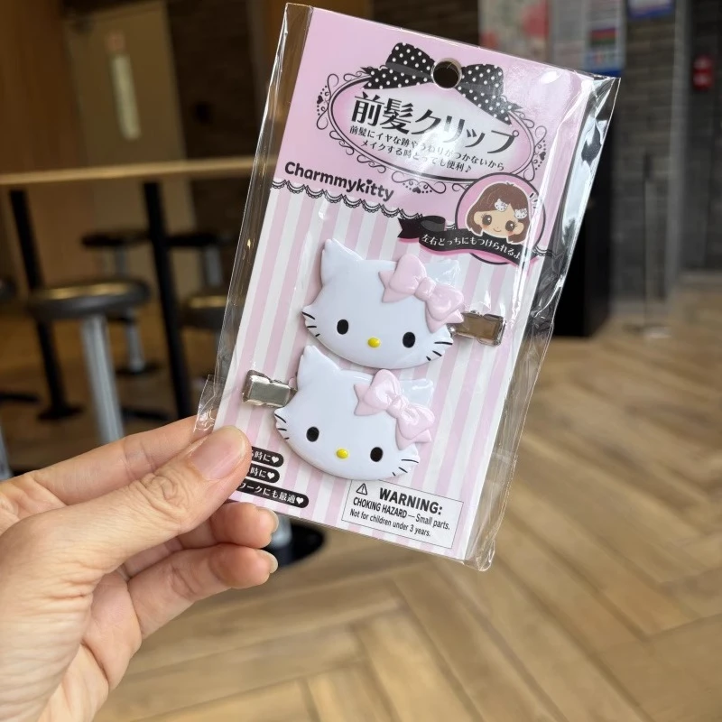 2 szt. Sanrio Hello Kitty Spinki do włosów z grzywką z Japonii, akcesoria do włosów z postaciami z kreskówek dla dziewczynek, prezent urodzinowy