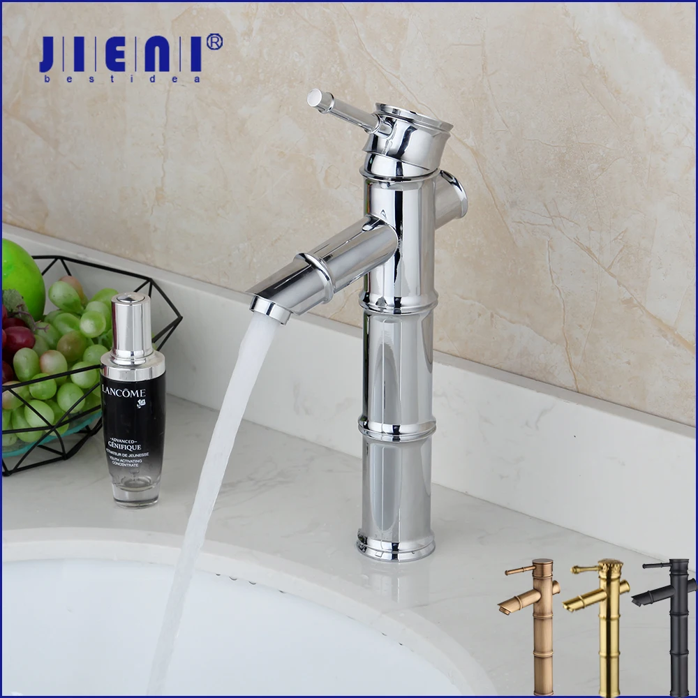 

JIENI Bamboo Art Bathroom Sink Faucet Single Handle Deck Mounted Tap Modern Brass Hot And Cold Water Mixer Tap Easy Install
