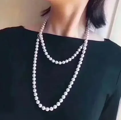 New more wear style 90cm long 8mm white shell pearl necklace sweater chain fashion jewelry