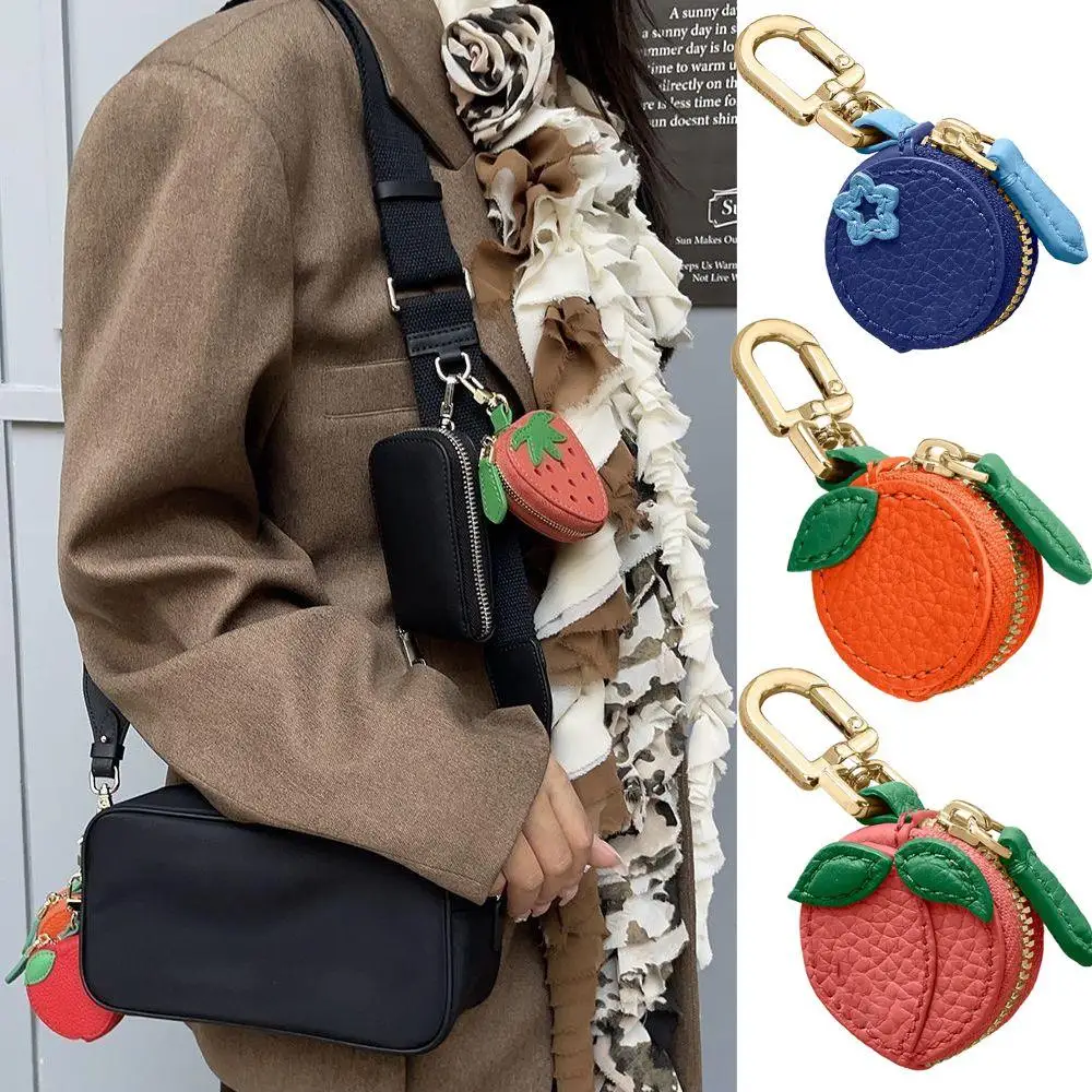 

Cute Cherry Fruit Shape Charm Coin Purse Fashion Leather Cute KeyChain Korean Style Mini Pouch Wallet Gift For Airtag Girl Women