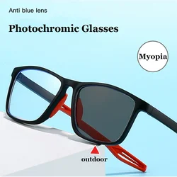 Outdoor Photochromic Myopia Glasses Vintage TR90 Frame Anti Blue Light Near Sight Sunglasses Retro Prescription Minus Eyeglasses