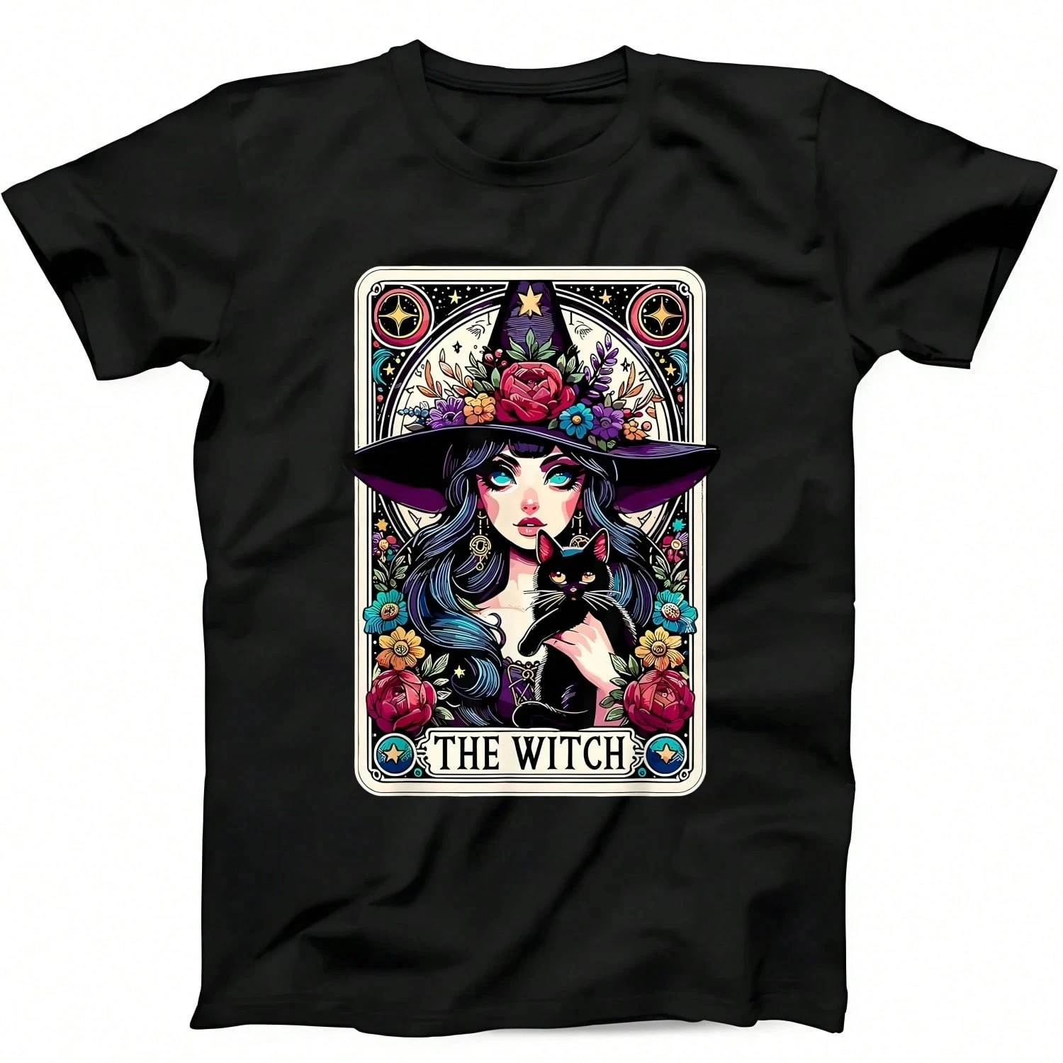 

Funny Adult Humor Meme T-Shirt The Witch Tarot Card Halloween Gothic Witchy Vibes Black Cat T-Shirt graphic t shirts unisex