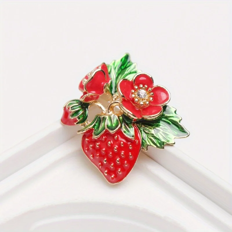 Oil Dripping Strawberry Brooch Enamel Alloy Fruit Flower Cartoon Cute Student Accessories Gift image 2
