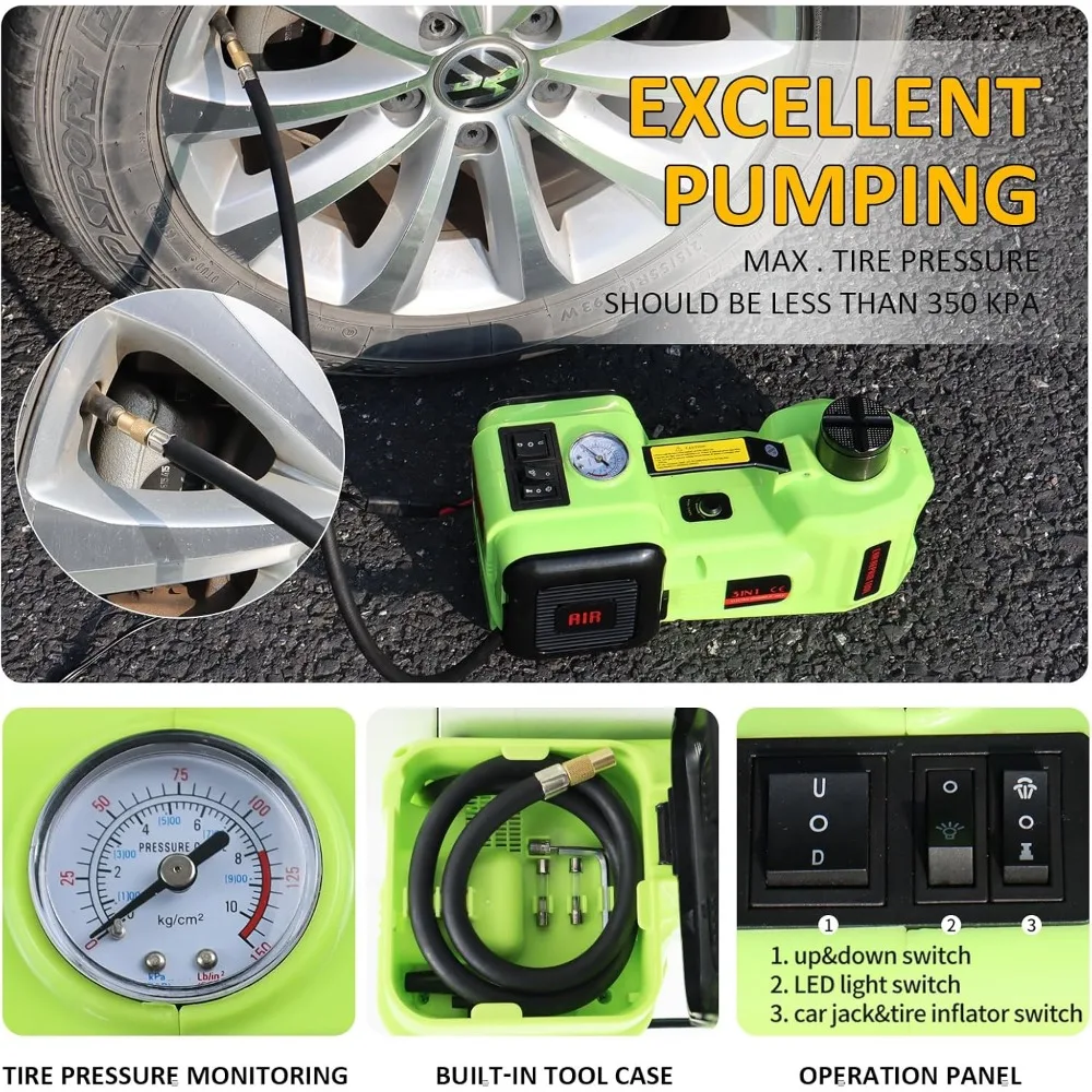 ชุดแม่แรงรถยนต์ไฟฟ้า 5 ตัน พร้อมประแจกระแทกและที่สูบลมยาง - ยกอัตโนมัติ 12V สำหรับรถ SUV รถบรรทุก กรณีฉุกเฉิน