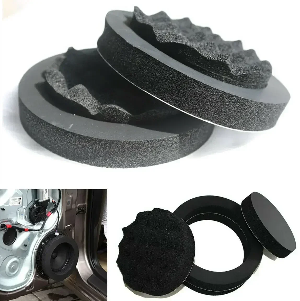 Novo 2/4 pçs 6.5 "porta do carro anel à prova de som almofada de espuma woofer alto-falante isolamento de ruído automóveis acessórios interiores