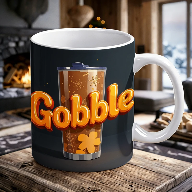 

Керамическая кружка с ручкой и принтом "Gobble", оригинальная кофейная чашка, термокружка для молока, чашка для воды для дома и офиса, устойчивая к выцветанию.