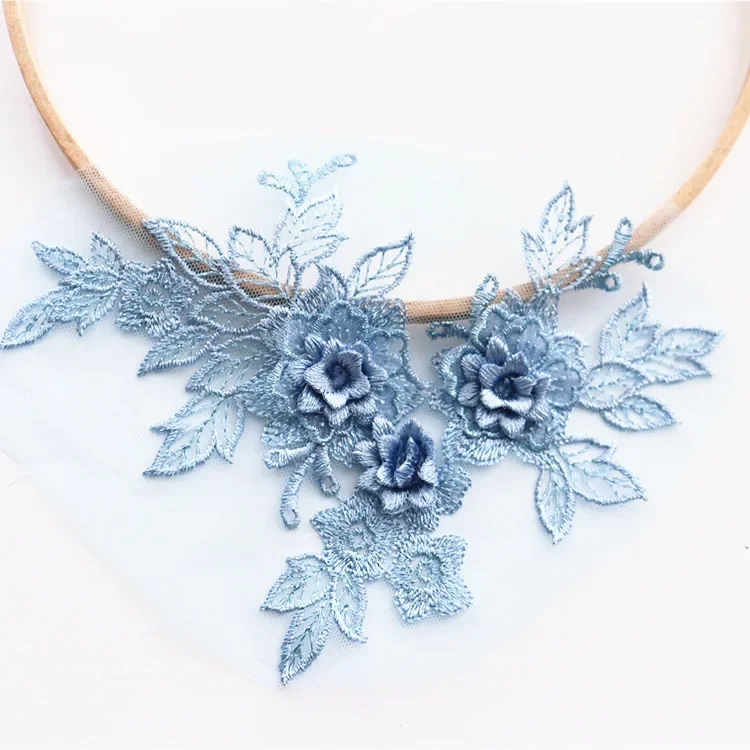 5 أزواج-1 زوج. فستان الزفاف ثلاثية الأبعاد الدانتيل زين DIY بها بنفسك الحرفية زهرة التصحيح الملابس المواد المساعدة الذهب الأزرق زهرة 14.5*19 سنتيمتر