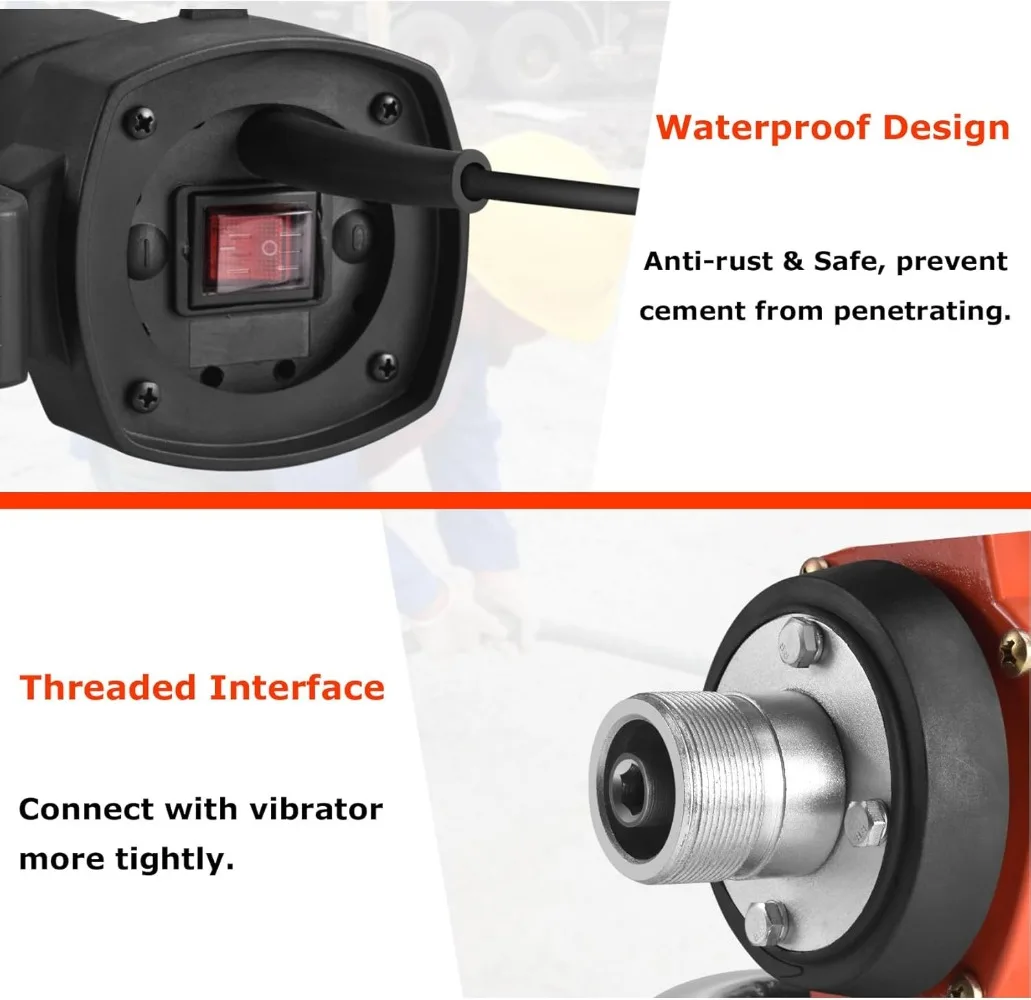 Портативный конструкционный вибратор со скоростью вращения 16000 об/мин, удаляет пузырьки воздуха и уровень бетона с длинным валом 4,5 м (14-3/4 фута)