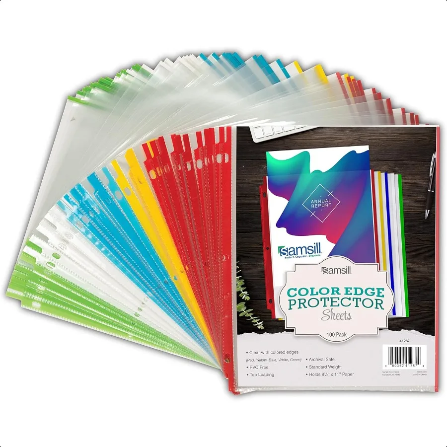 

Color Edge Sheet Protectors 8.5 x 11 Inch Page Protectors for 3 Ring Binder Standard Weight Clear Sheet Protector Letter Size T