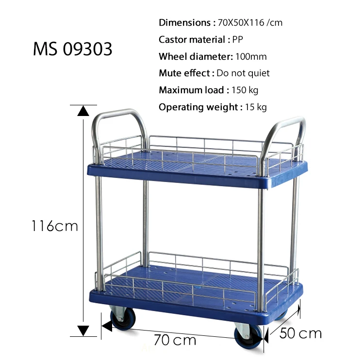 DLPO Silent 150kgs New Design Fashionable Double Deck Plastic Platform Hand Cart