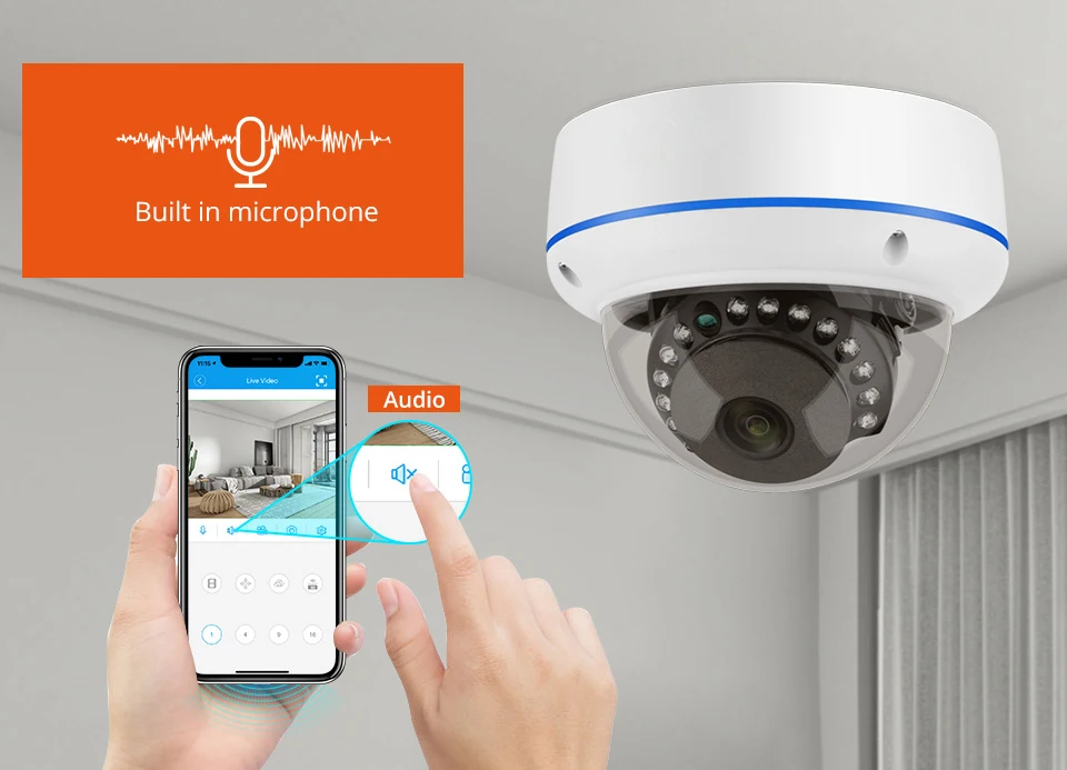 Techage 5MP PoE IP-Überwachungskamera, Dome, 3,6 mm Brennweite, Nachtsicht, Einweg-Audio, KI-Erkennung, intelligente Sicherheit für den Innenbereich – Detail 5