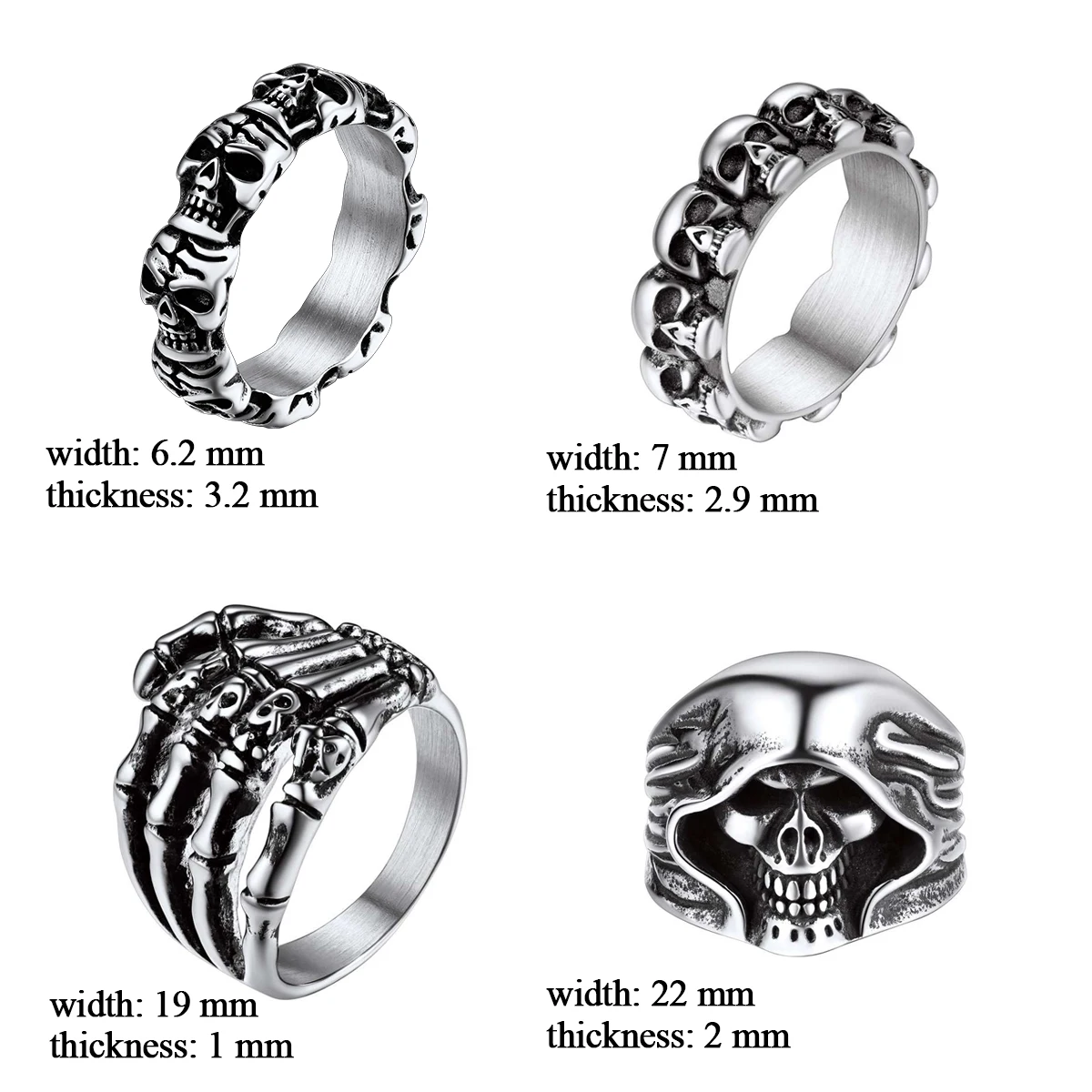 U7 Stainless Steel Skulls Ring - Vintage Fashion Stores review and price