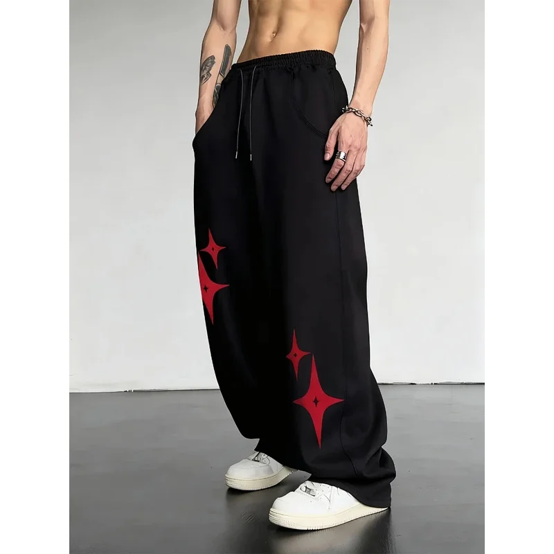 

Y2K Hip-hop Style Drawstring Loose Casual Sports Pants, Men's Autumn and Winter Pure Cotton Warm and Comfortable Casual Pants