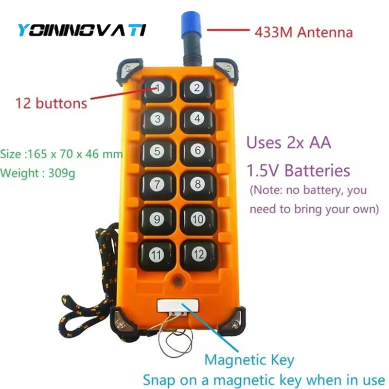 RC44B12 DC 12V 12CH 433M Industrial grade Rolling Code Wireless Controller Relay Module Kit for Smart Home