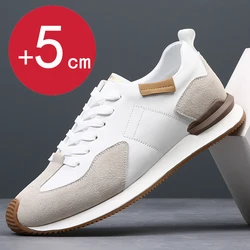 Sneakers Men Elevator Shoes Men's Genuine Leather Casual Taller Shoes Man Hidden Heels 5cm Heighten Inner High rise Lift Shoes