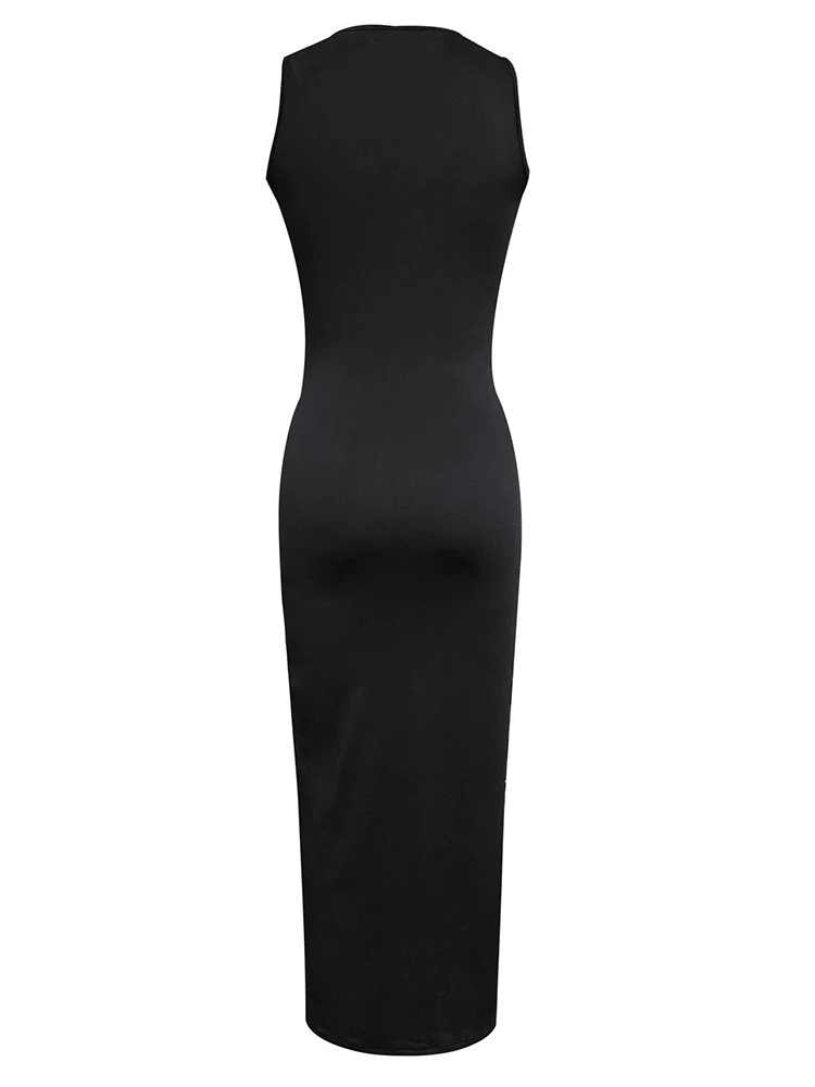 LW Sexy Bodycon Vest Dress for Women 2024 Summer Short Sleeve U Neck Dresses Female Balck Slim Heart Decor Cut Out Dress Woman